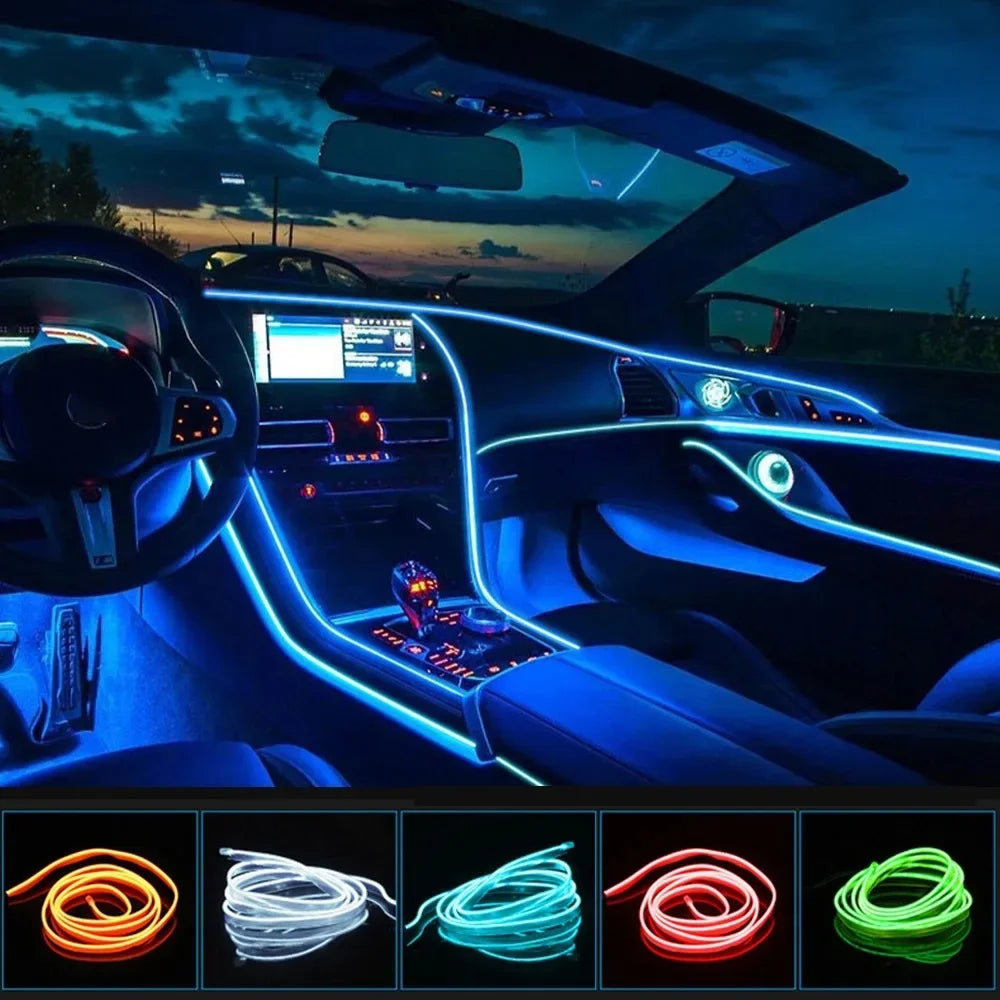 Car Interior Atmosphere Lighting LED Strip DIY Flexible EL Cold Light Line Tube With USB Auto Decoration Ambient Lamp