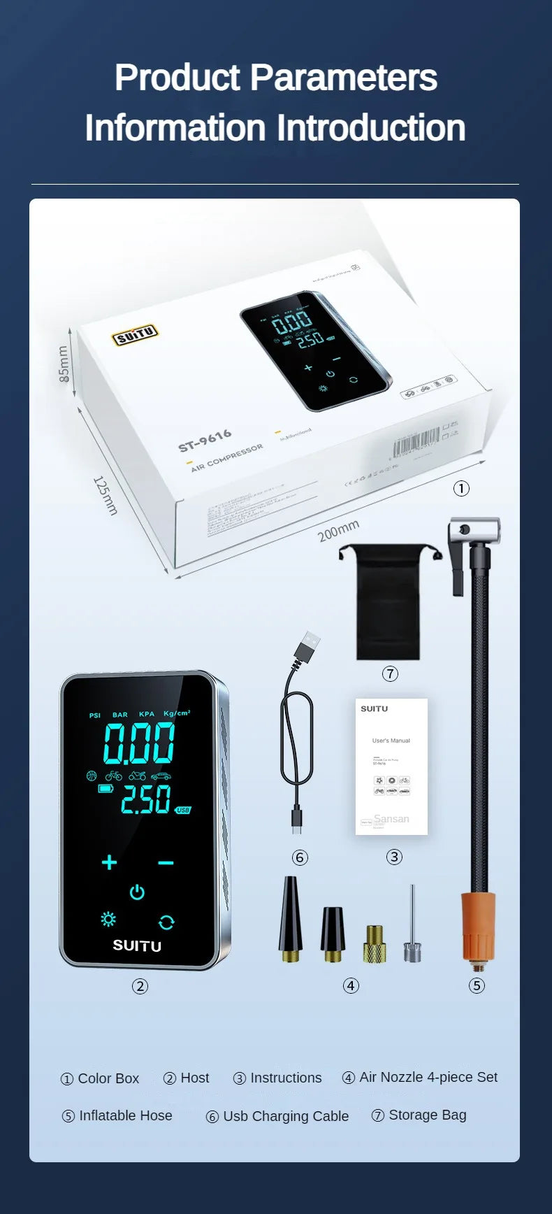 Air Compressor Air Pump For Car Portable Tyre Inflator Electric Motorcycle Pump Air Compressor For Car Motorcycles Bicycles