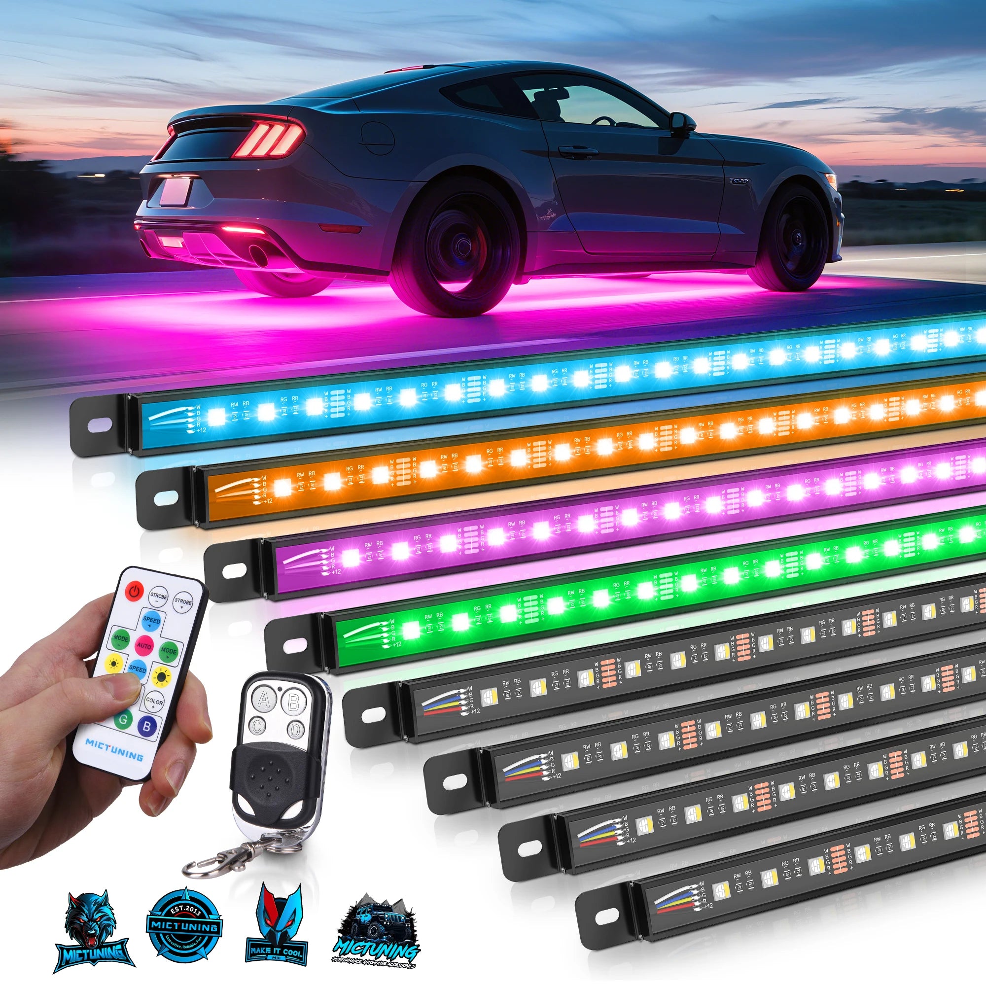 RGBW Car Underglow Light Strip 12V LED Underbody Ambient Light with Aluminum Housing, Car Exterior Neon Accent IP68 Waterproof