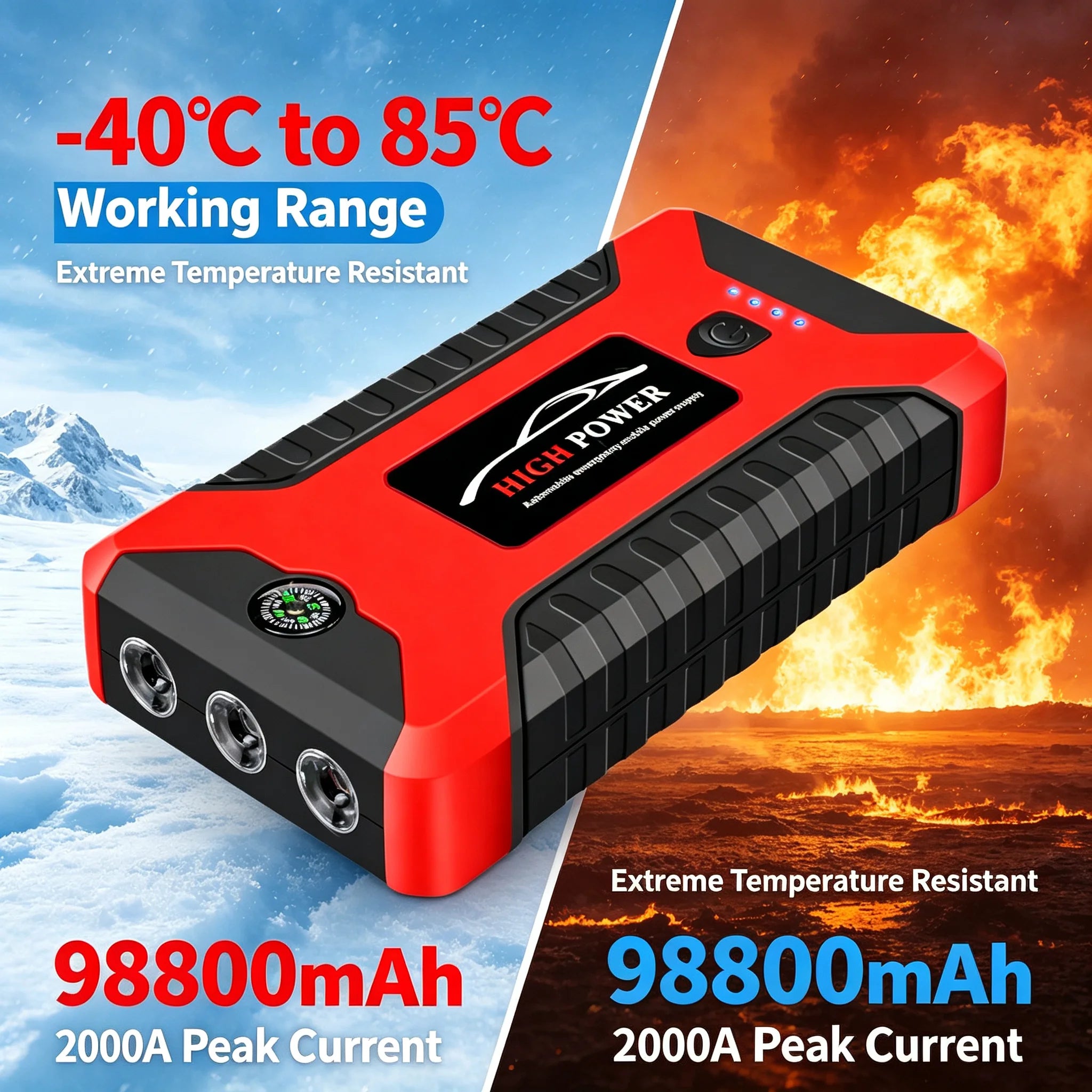 2026 Portable Car Jump Starter 12V Auto Jump Starter 99800mAh Petrol Diesel Power Bank Car Emergency Booster Start Air Pump