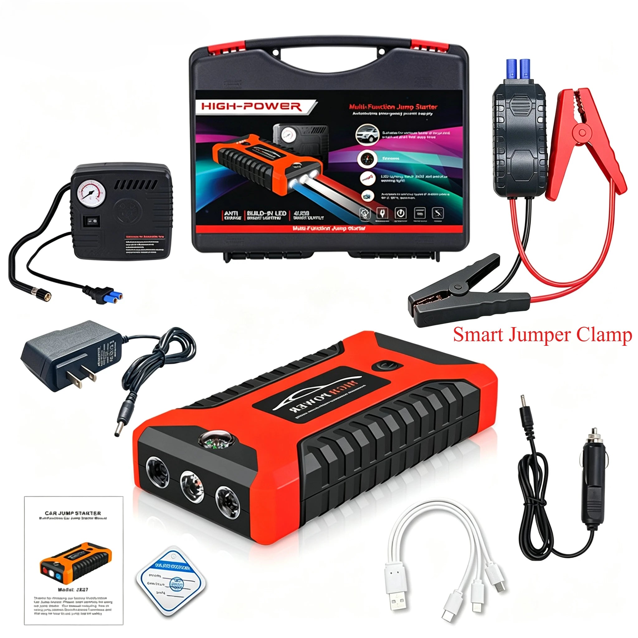 2026 Portable Car Jump Starter 12V Auto Jump Starter 99800mAh Petrol Diesel Power Bank Car Emergency Booster Start Air Pump
