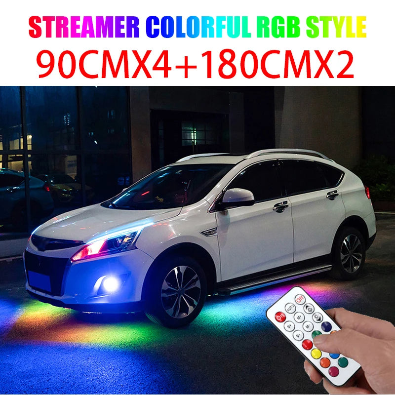 RGB Multicolor Flexible Flowing Car LED Light Underglow Underbody Waterproof Automobile Chassi Neon Atmosphere Light