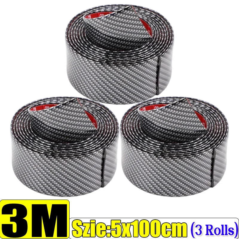 5x100cm Carbon Fiber PVC Car Door Bumper Strip Guard Anti Scratch Sticker Auto Wrap Film Self-Adhesive Car Decorative Strips