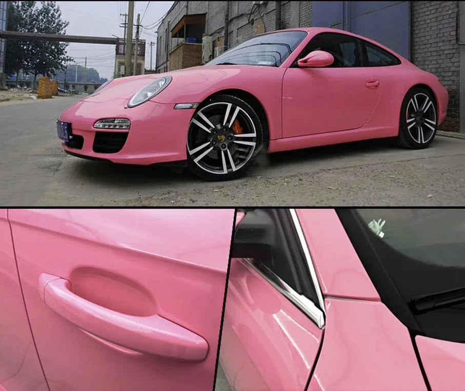 Classic Glossy Pink PVC Vinyl Wrap Film Roll With Air Release Self Adhesive Car Wrapping Motorcycle DIY Decal Sticke