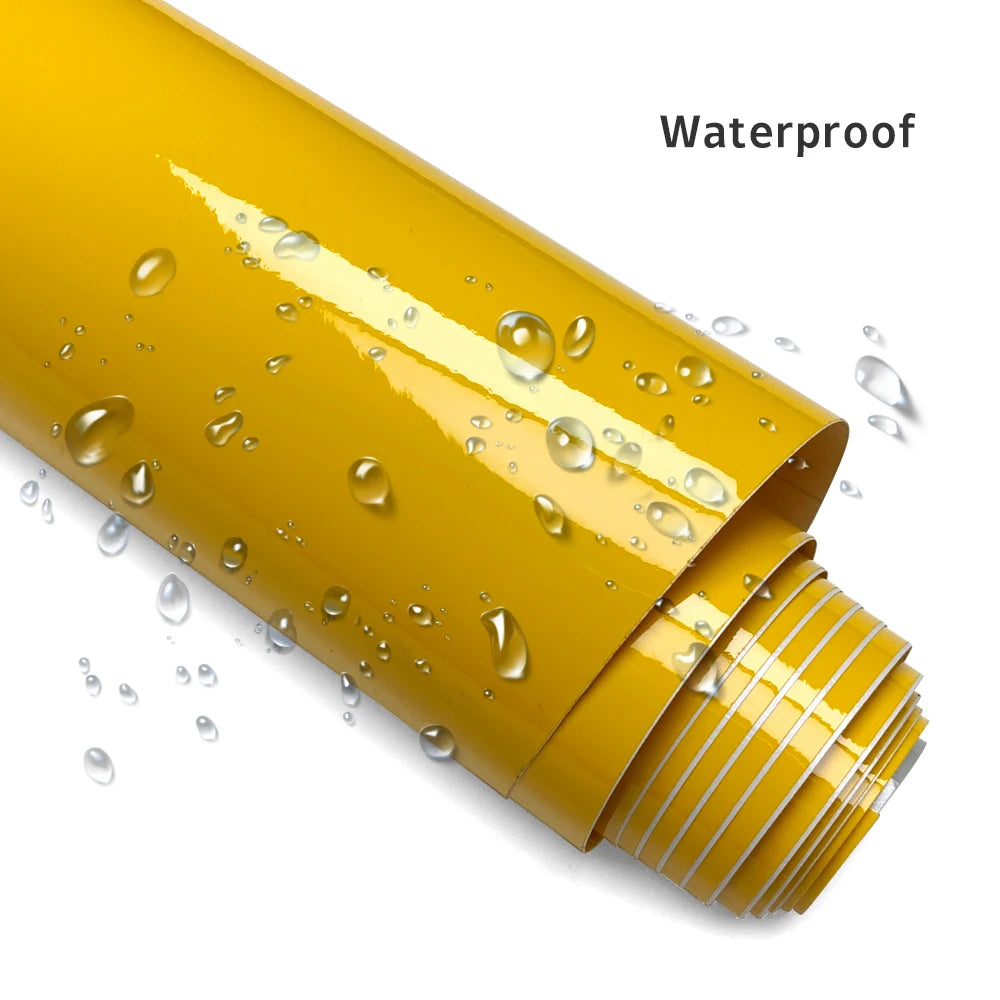 Glossy Yellow Car Stickers Vinyl Wrap Waterproof Vinyl Auto Tuning Film Air Release Decoration Covering Film for Car Accessories