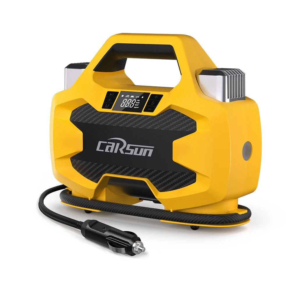 CARSUN Emergency Car Tire Inflator 12V 80PSI Double Cylinder Air Compressor 180W Fast Inflation Auto Shut-off LED for SUV RV CE