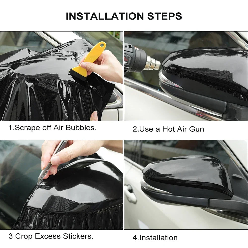 Premium Glossy Bright Black Self-adhesive Vinyl Car Wrap Film Vehicle Decal Paper Based Package Auto Decor Film Air Bubble Free