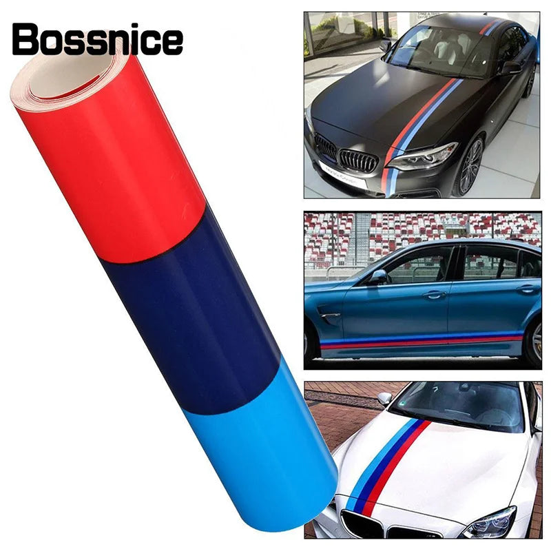 1m Car Sticker M Color Stripes Rally Side Hood Racing Motorsport Vinyl Decal Sticker Strip Bumper Engine Cover