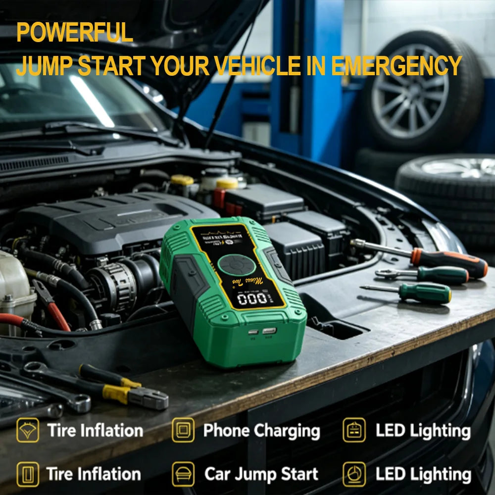 Emergency Startup Power Source - Integrated Unit for Car Air Pump and Vehicle Battery Strong Start Jumper Battery Power Tool - I