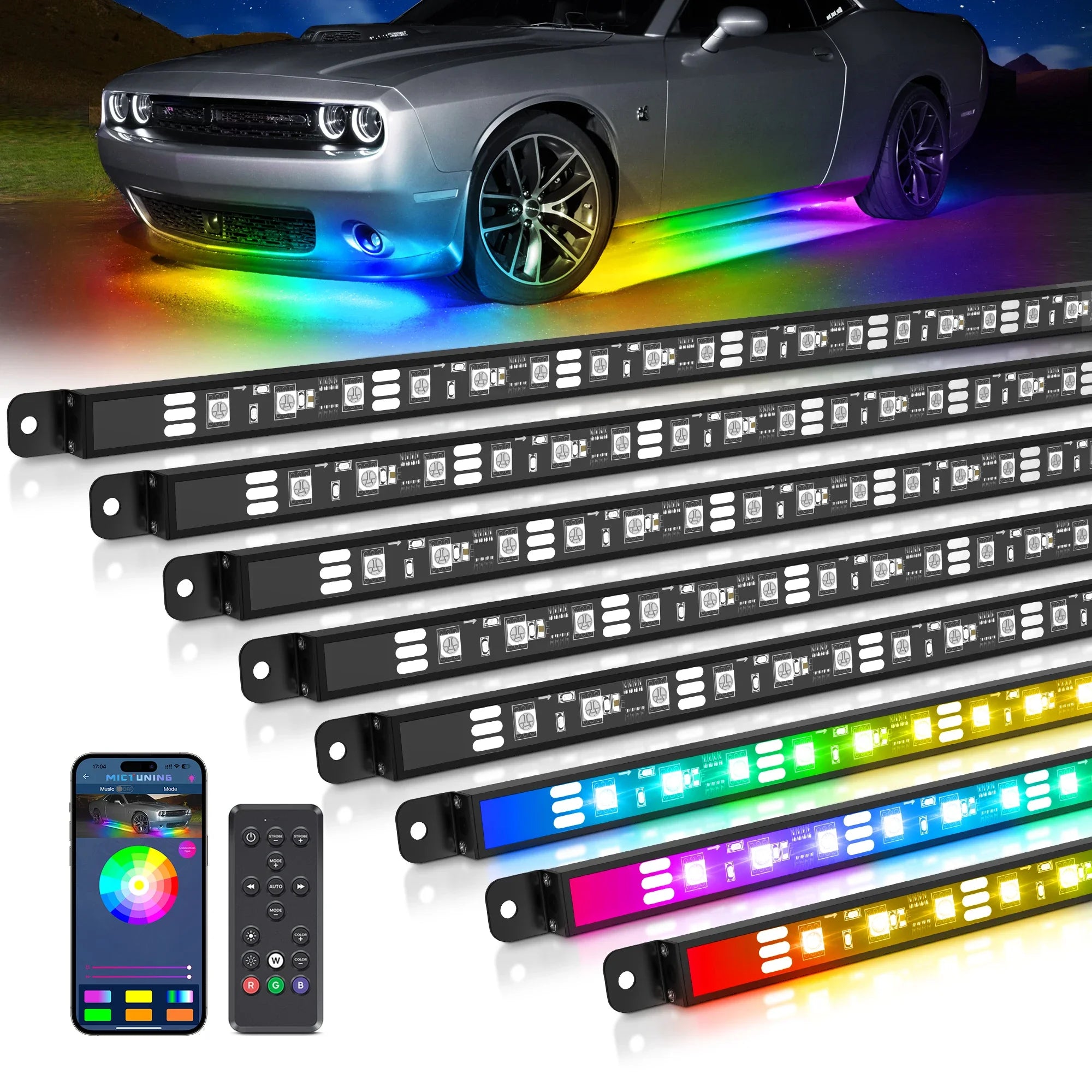MICTUNING N8 Car Underglow Light Strips RGBW LED With Wireless App & Remote Dual Control Auto RGB Atmosphere Decorative Lamps