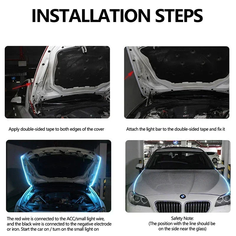 LED Car Hood Decorative Lights Daytime Running Light Steady on Starting DRL Auto Engine Guide Decorative Ambient Lamp 12V