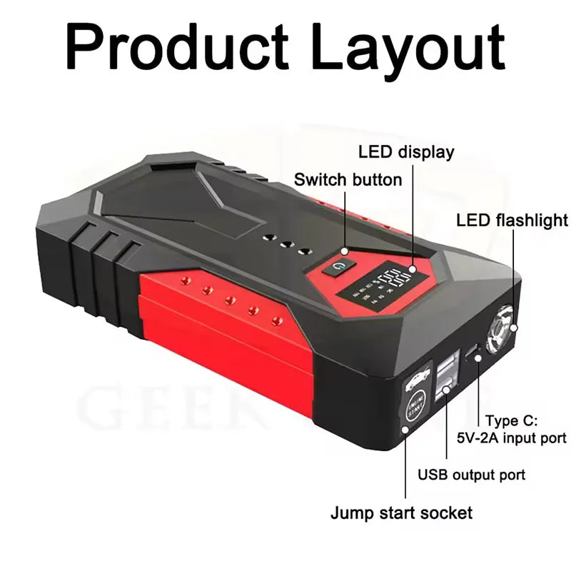 Compact Car Jump Starter Power Bank Emergency Start Device for Petrol & Diesel Daily Vehicles Auto Car Battery Charger