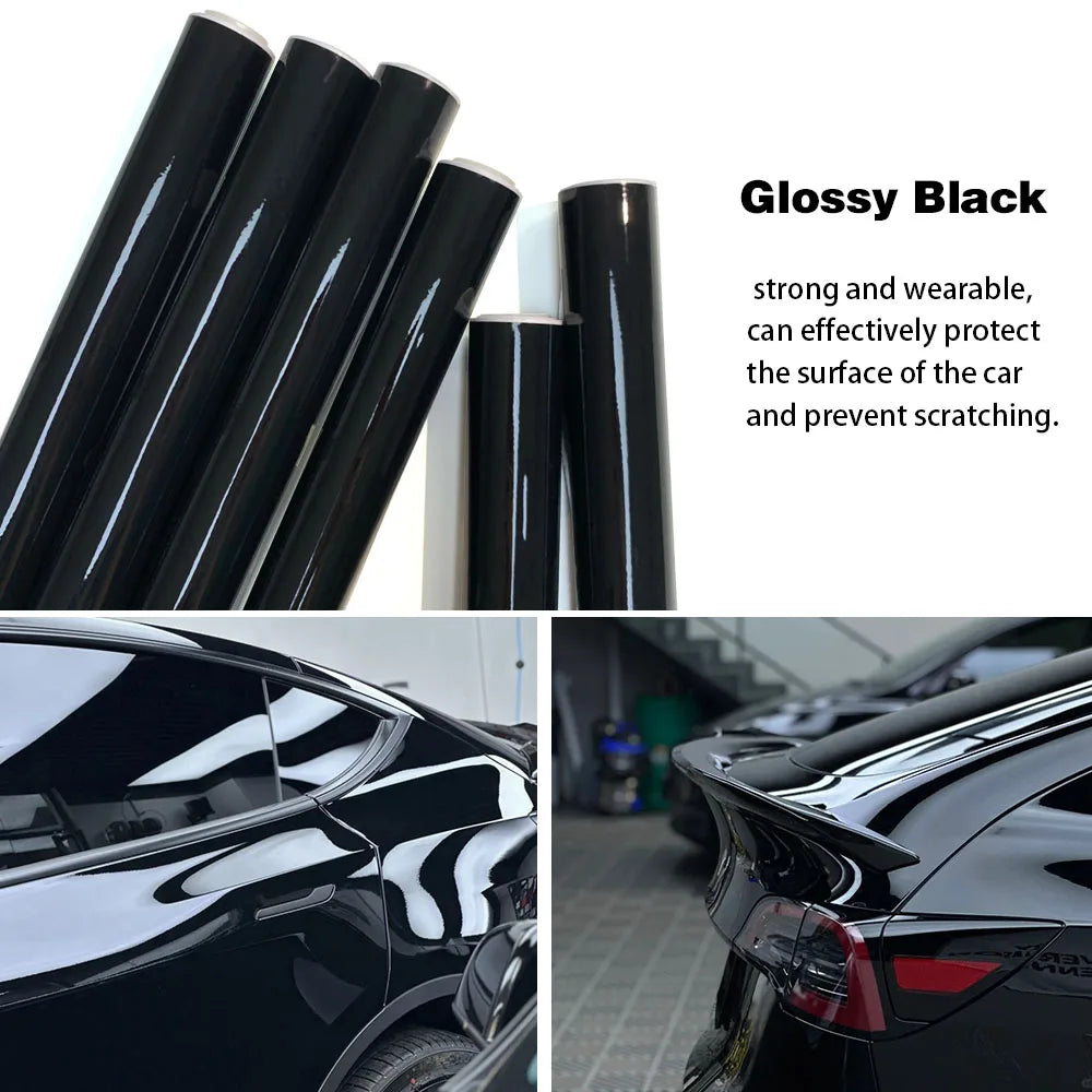 1.5x2/3/6M Shiny Black Vinyl Wrap Car Sticker Vinyl Auto Tuning Roof Hood Door Protection Film DIY Glossy Black Wrap for Vehicle