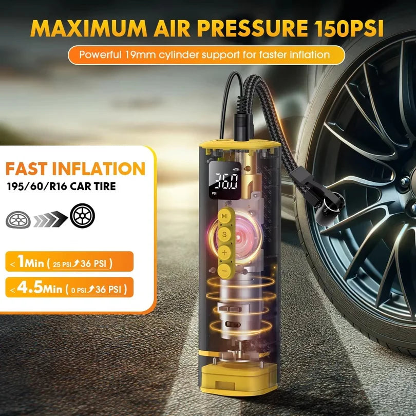 Car Tire Air Pump 12V 150PSI Air Compressor Portable Wired Inflator For Car Motorcycle Bicycle with Extended Power Cord