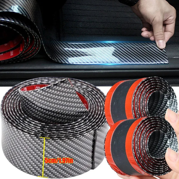 5x100cm Carbon Fiber PVC Car Door Bumper Strip Guard Anti Scratch Sticker Auto Wrap Film Self-Adhesive Car Decorative Strips