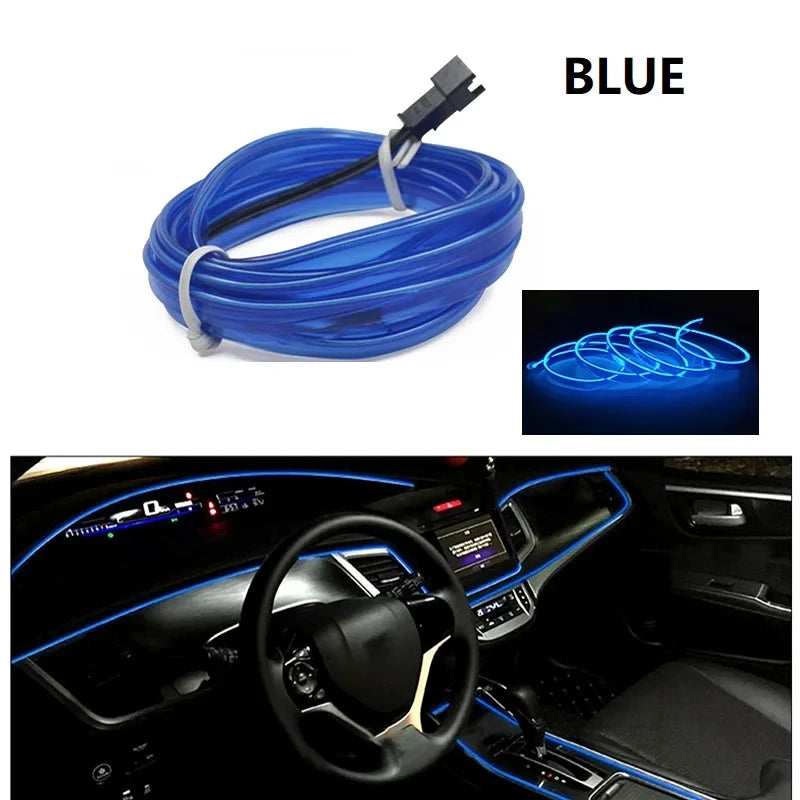Car Interior Atmosphere Light Strip 5M EL Wiring Decorative Lamp For Auto DIY Flexible Ambient Light USB Party Atmosphere Diode