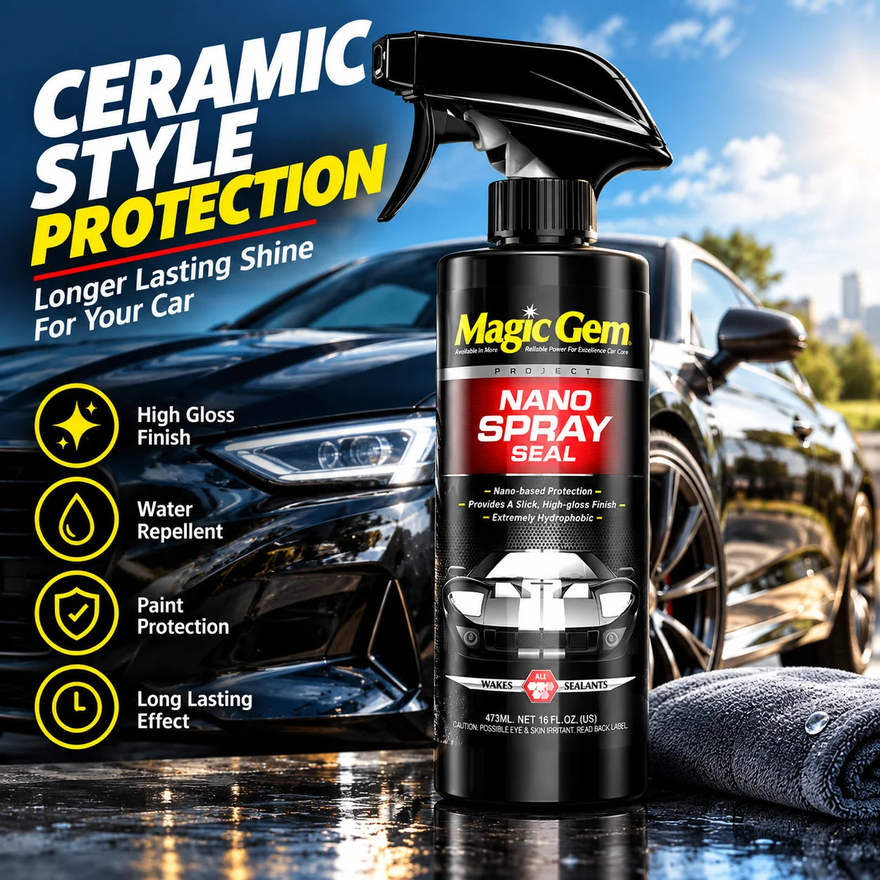 MAGIC GEM Ceramic Coating, 3 in 1 Car Wax Spray, Quick Gloss Auto Paint Protection