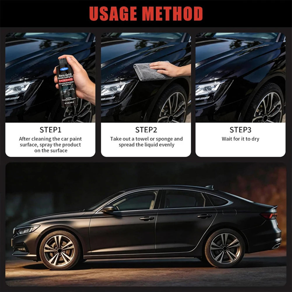 Nano-Quick Ceramic Coating Pro Quick-Effect High-Gloss Car Detailing Spray Instants Mirror-Like Shine Paint Exterior Protection