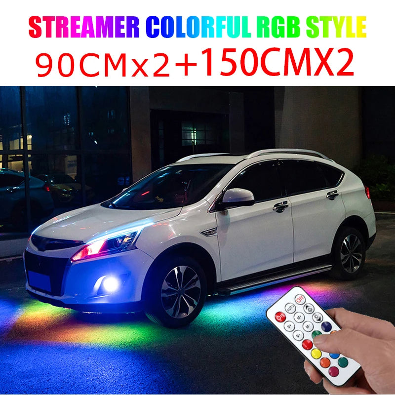 RGB Multicolor Flexible Flowing Car LED Light Underglow Underbody Waterproof Automobile Chassi Neon Atmosphere Light