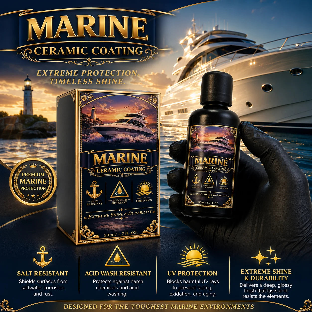MARINE CERAMIC COATING for Fiberglass & Gelcoat – Deep Shine Hydrophobic Marine Protection