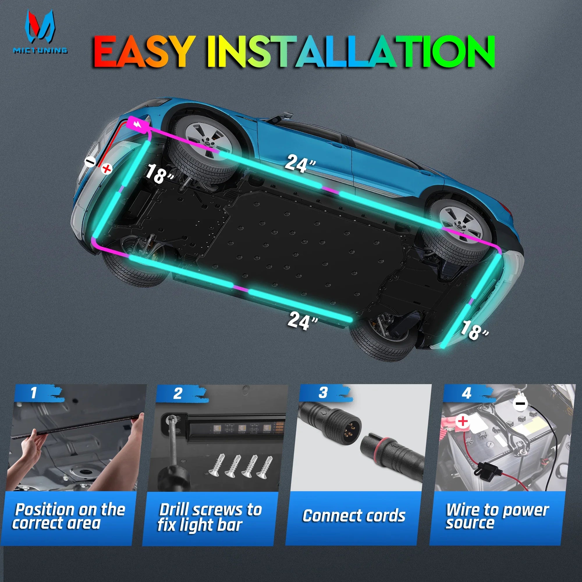 MICTUNING N8 Car Underglow Light Strips RGBW LED With Wireless App & Remote Dual Control Auto RGB Atmosphere Decorative Lamps