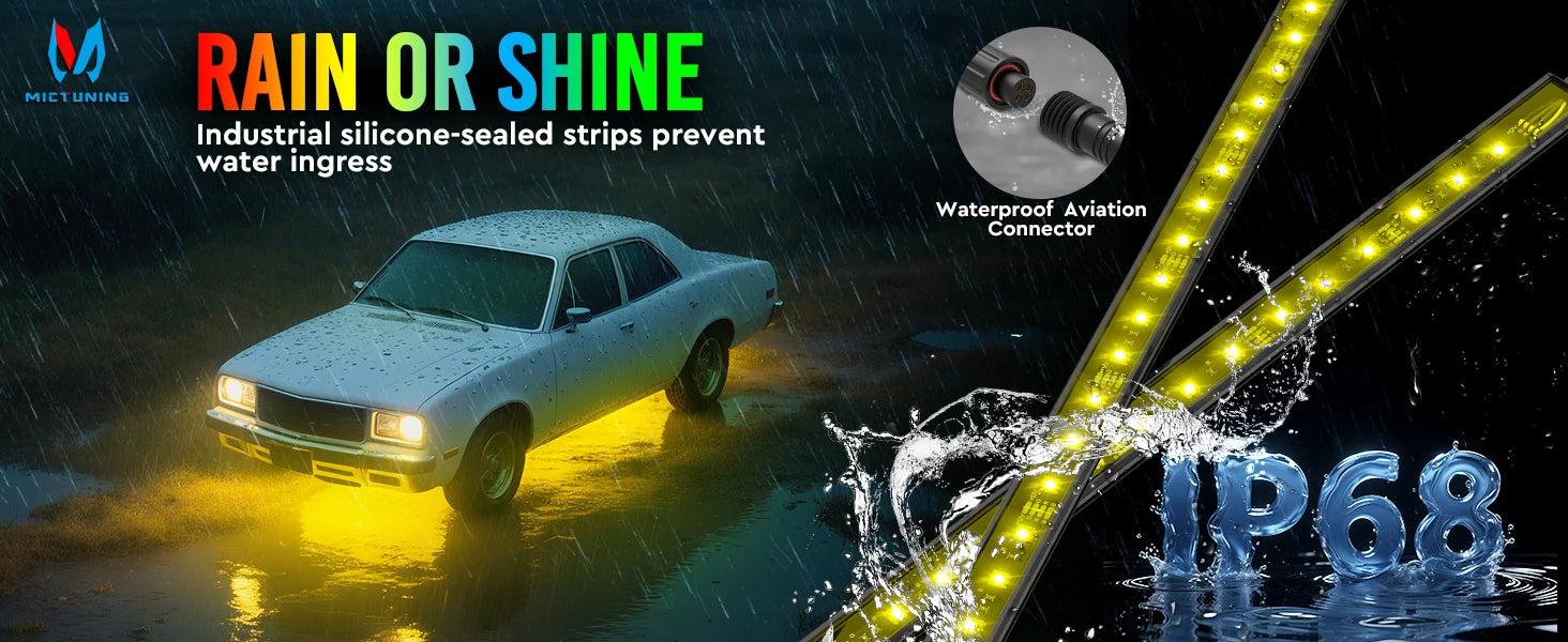 RGBW Car Underglow Light Strip 12V LED Underbody Ambient Light with Aluminum Housing, Car Exterior Neon Accent IP68 Waterproof