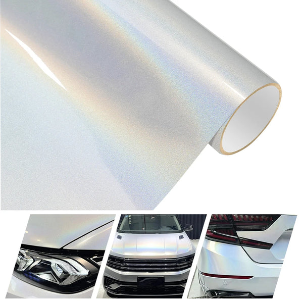 Highest Quality Glossy Rainbow Laser 5D Iridecence Laser White Vinyl Wrap Car Wrapping Film for Car Motorcycle Decor Accessories