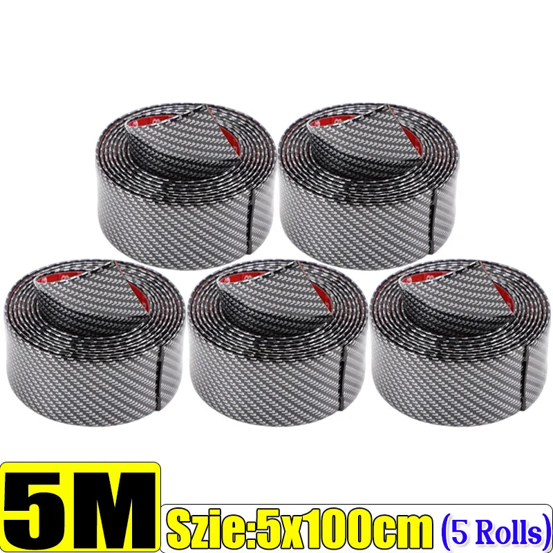 5x100cm Carbon Fiber PVC Car Door Bumper Strip Guard Anti Scratch Sticker Auto Wrap Film Self-Adhesive Car Decorative Strips
