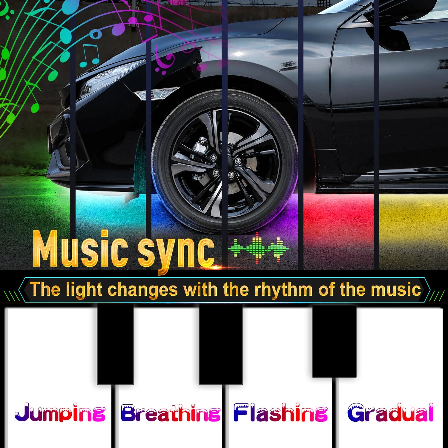 RGB Car Underglow Strip Lights with App Control Waterproof Strip Lights for Cart Boat Decoration LED Exterior Lights Strip DC12V