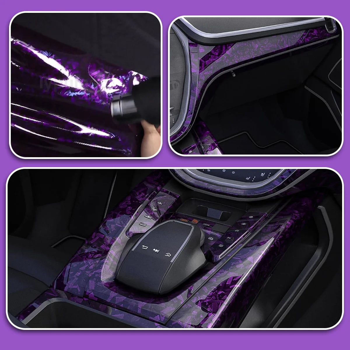 Vinyl Wrap Purple Forged Carbon Fiber Air Release Stretchable Gloss Car Wrapping Vinyl Roll Bubble-Free Motorcycle Auto Decal