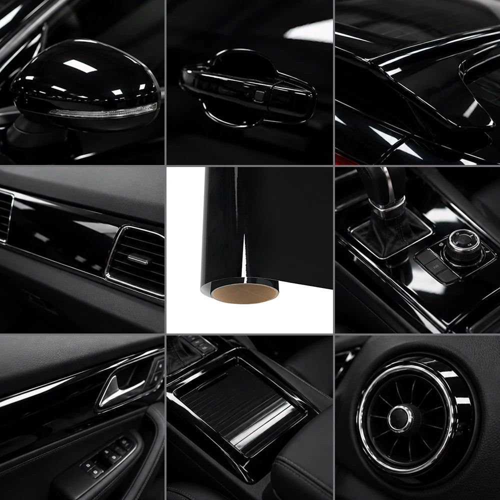 Premium Glossy Bright Black Self-adhesive Vinyl Car Wrap Film Vehicle Decal Paper Based Package Auto Decor Film Air Bubble Free