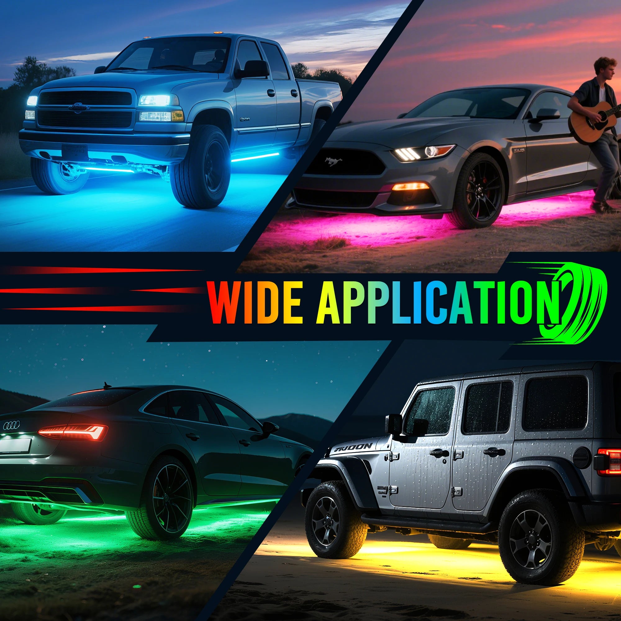 RGBW Car Underglow Light Strip 12V LED Underbody Ambient Light with Aluminum Housing, Car Exterior Neon Accent IP68 Waterproof