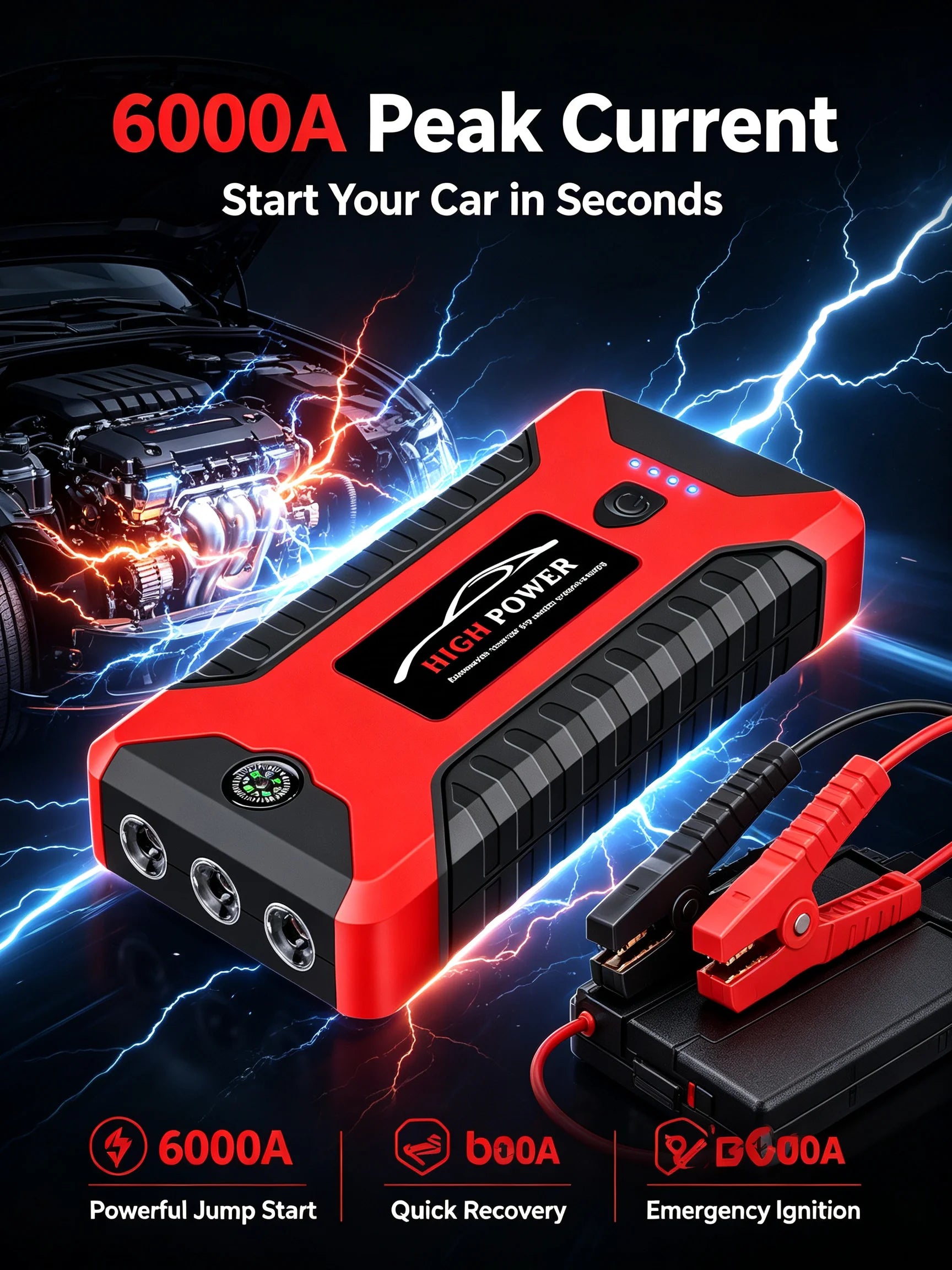 2026 Portable Car Jump Starter 12V Auto Jump Starter 99800mAh Petrol Diesel Power Bank Car Emergency Booster Start Air Pump