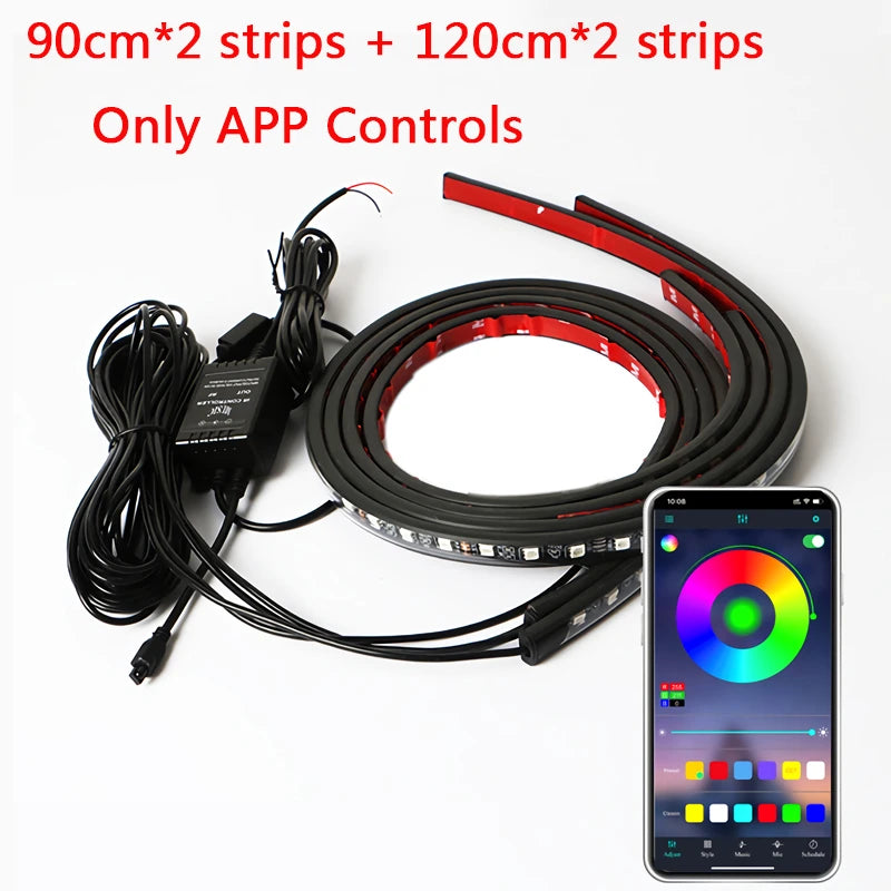 Car Charssis Flexible LED Strip Light LED Underbody Remote /APP Control RGB Neon Lights Ambient Atmosphere Auto Decorative Lamp