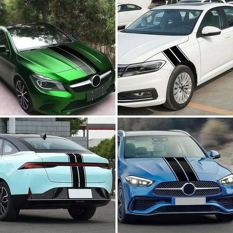Racing Stripe Hood Decal 2Pcs Waterproof Self Adhesive Vinyl Car Sticker For Vehicle Bonnet Roof Body Exterior Decoration