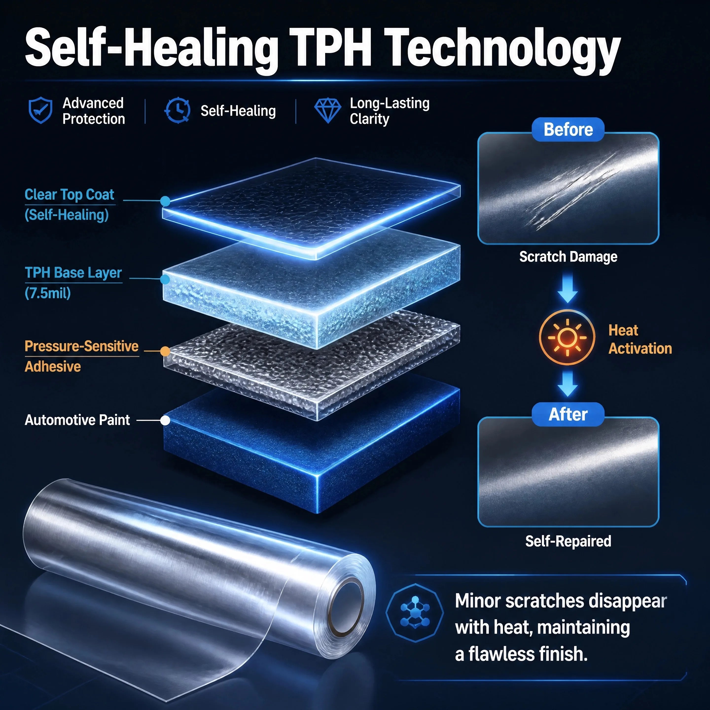 PPF Paint Protection Film Clear TPH Car Vinyl Wrap Anti Scratch Self Healing Waterproof Invisible Car Body Protective Stickers