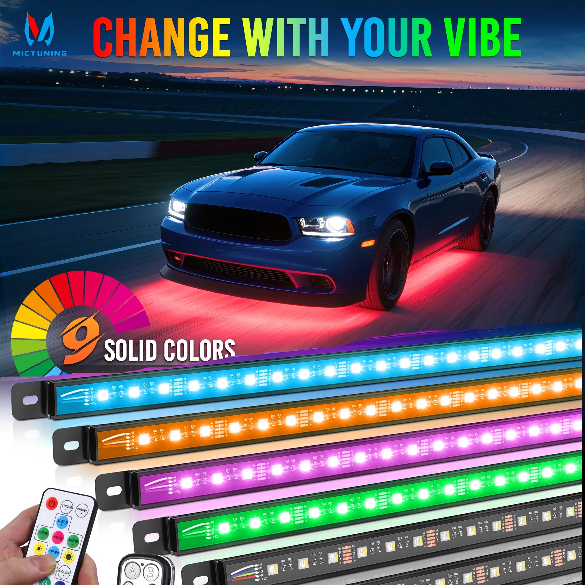 RGBW Car Underglow Light Strip 12V LED Underbody Ambient Light with Aluminum Housing, Car Exterior Neon Accent IP68 Waterproof