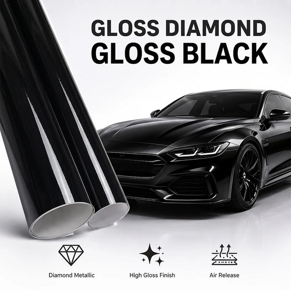 Glossy Black Vinyl Wrap Film Car Wrapping Decal Roll Bubble Free Air Release Vehicle Motocycle Sticker DIY Adhesive Accessories