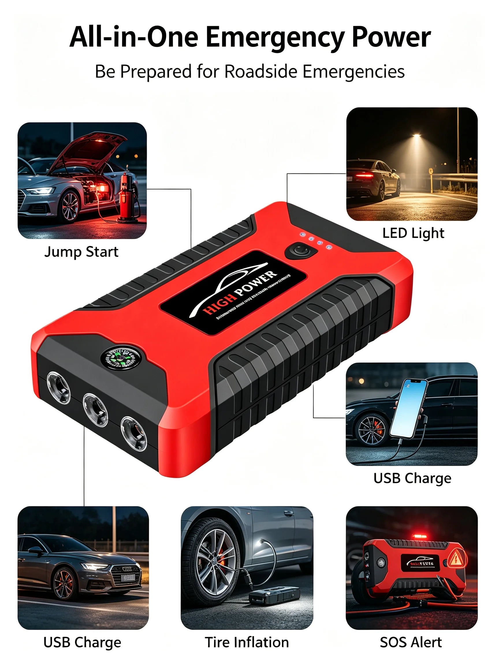 2026 Portable Car Jump Starter 12V Auto Jump Starter 99800mAh Petrol Diesel Power Bank Car Emergency Booster Start Air Pump