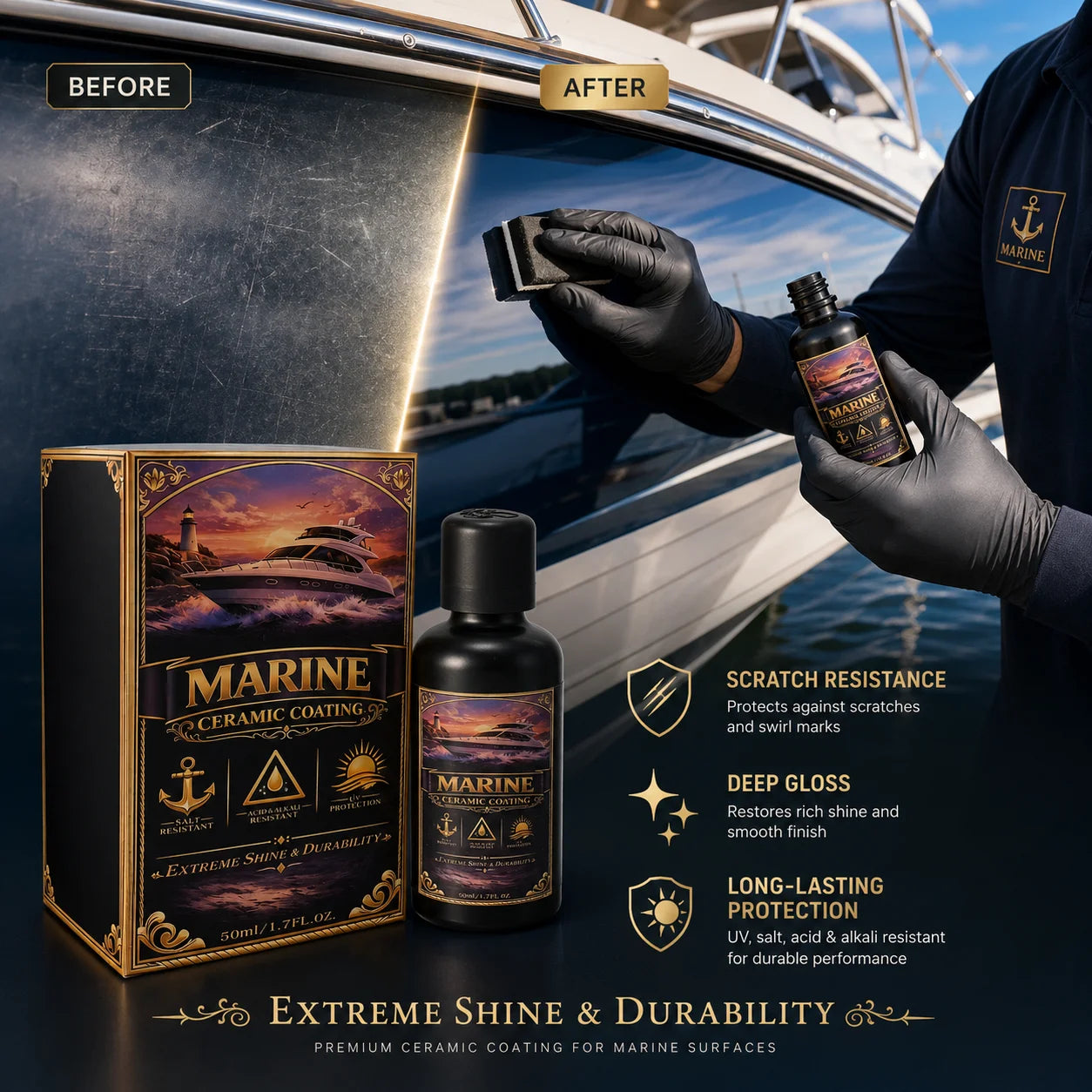 MARINE CERAMIC COATING for Fiberglass & Gelcoat – Deep Shine Hydrophobic Marine Protection