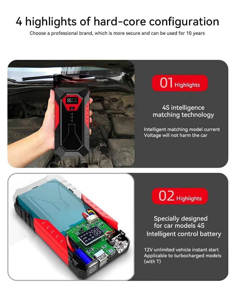 Compact Car Jump Starter Power Bank Emergency Start Device for Petrol & Diesel Daily Vehicles Auto Car Battery Charger