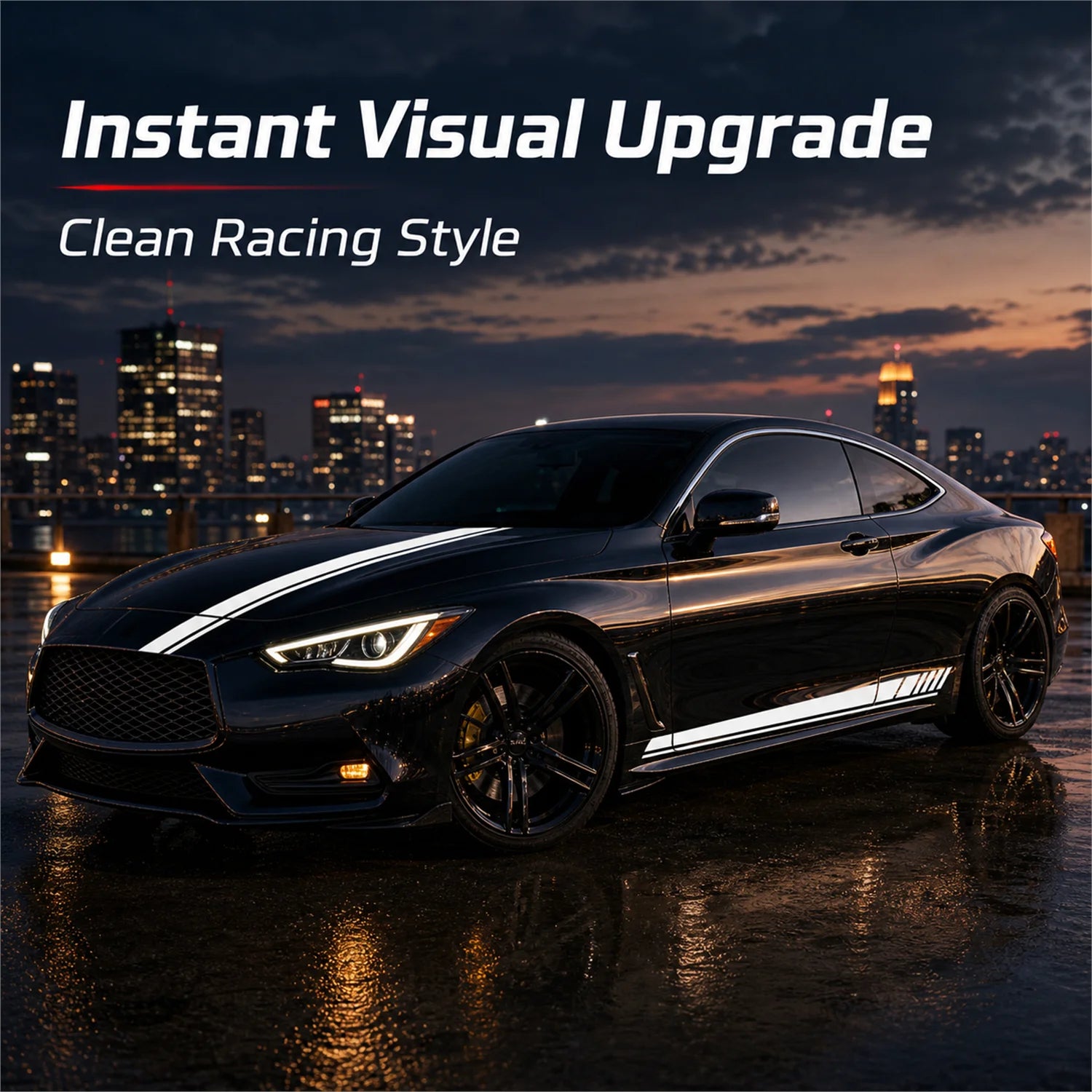 Car Racing Stripes Hood Side Decal Vinyl Sticker Universal Sport Style Auto Body Decoration Waterproof Premium Film