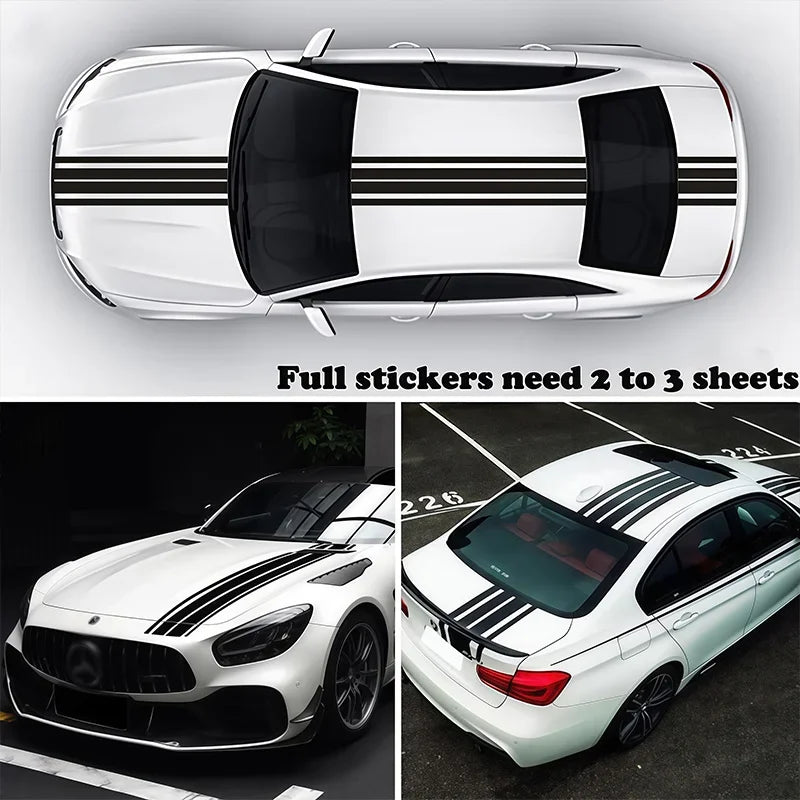 Racing Stripe Hood Decal 2Pcs Waterproof Self Adhesive Vinyl Car Sticker For Vehicle Bonnet Roof Body Exterior Decoration