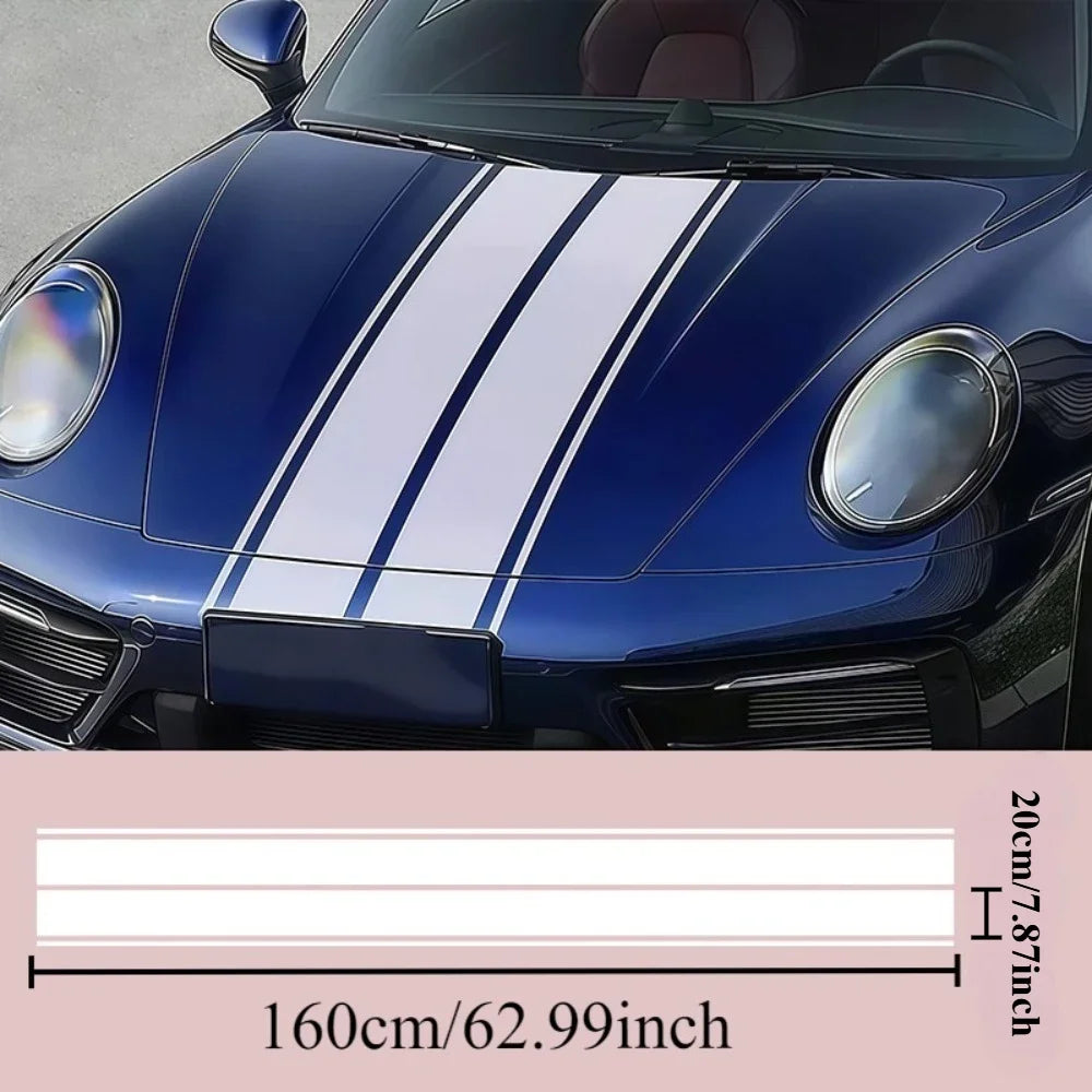 Racing Stripe Hood Decal 2Pcs Waterproof Self Adhesive Vinyl Car Sticker For Vehicle Bonnet Roof Body Exterior Decoration
