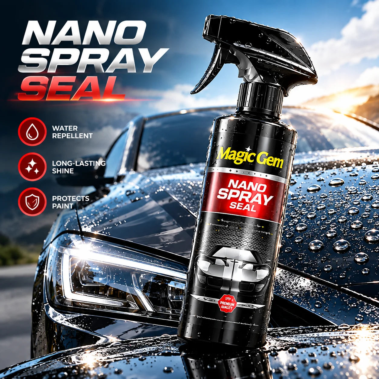 MAGIC GEM Ceramic Coating, 3 in 1 Car Wax Spray, Quick Gloss Auto Paint Protection