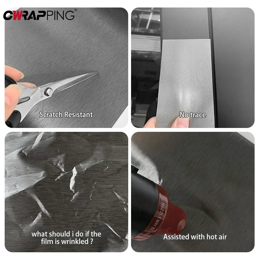 Car Sticker Vinyl Wrap Matt Brushed Aluminum Vinyl Wrap Film Self Adhesive Air Release Waterproof Protection for Car Accessories