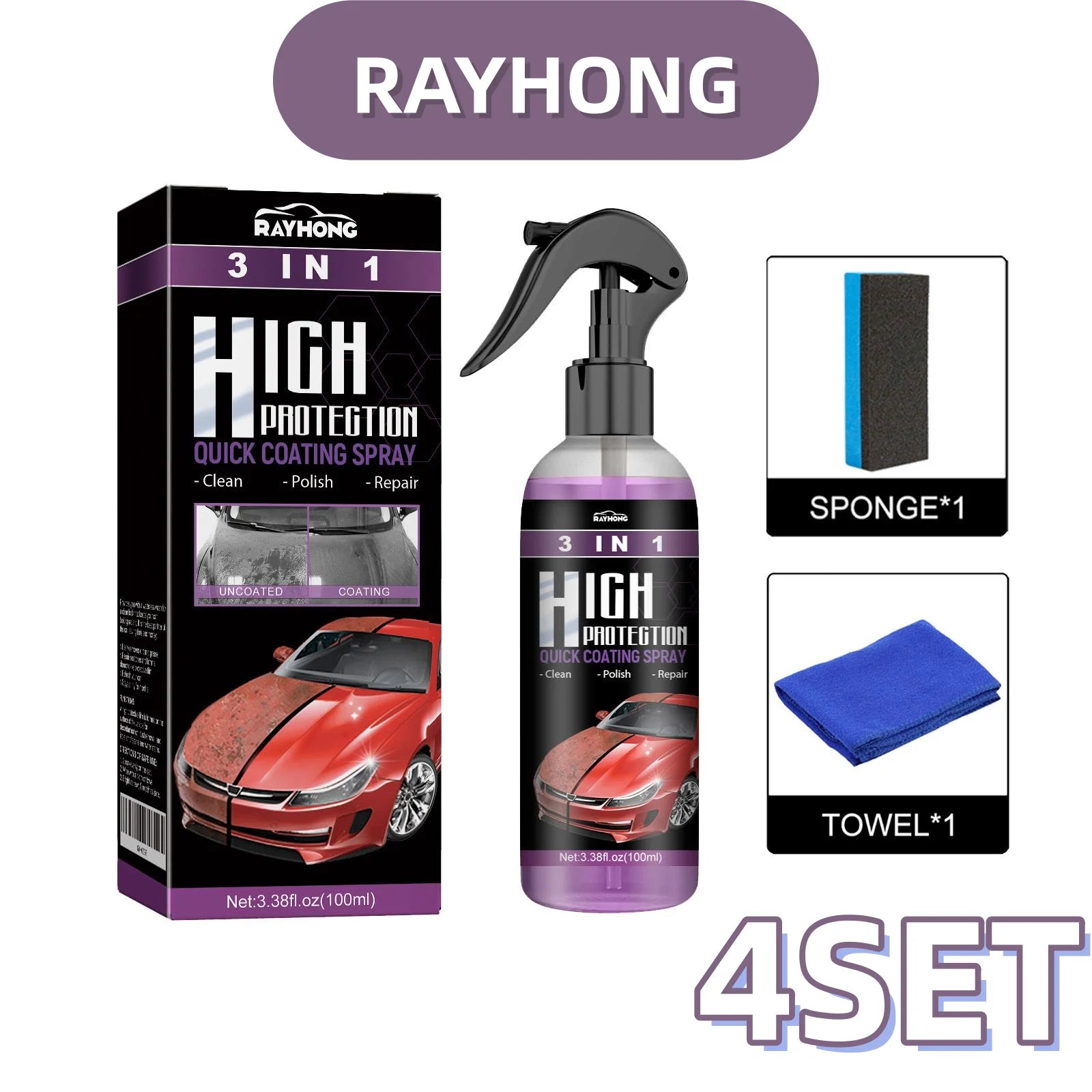 3-IN-1 Car Quick Ceramic Coating Spray High Protection Nano Coating Polishing Fortify Hydrophobic Enhance Car Paint Gloss Shine