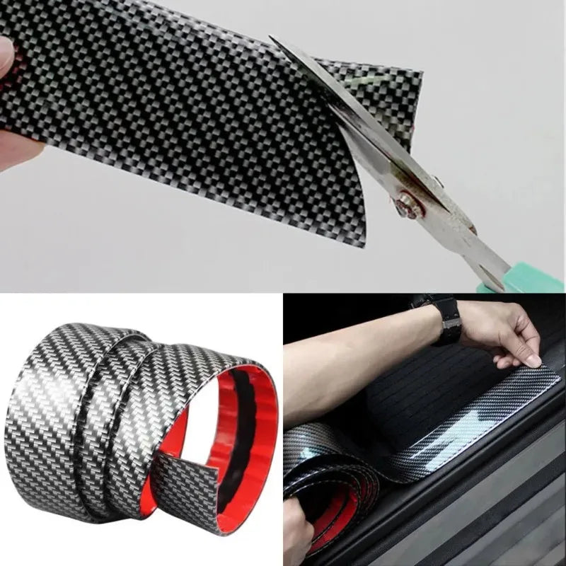5x100cm Carbon Fiber PVC Car Door Bumper Strip Guard Anti Scratch Sticker Auto Wrap Film Self-Adhesive Car Decorative Strips