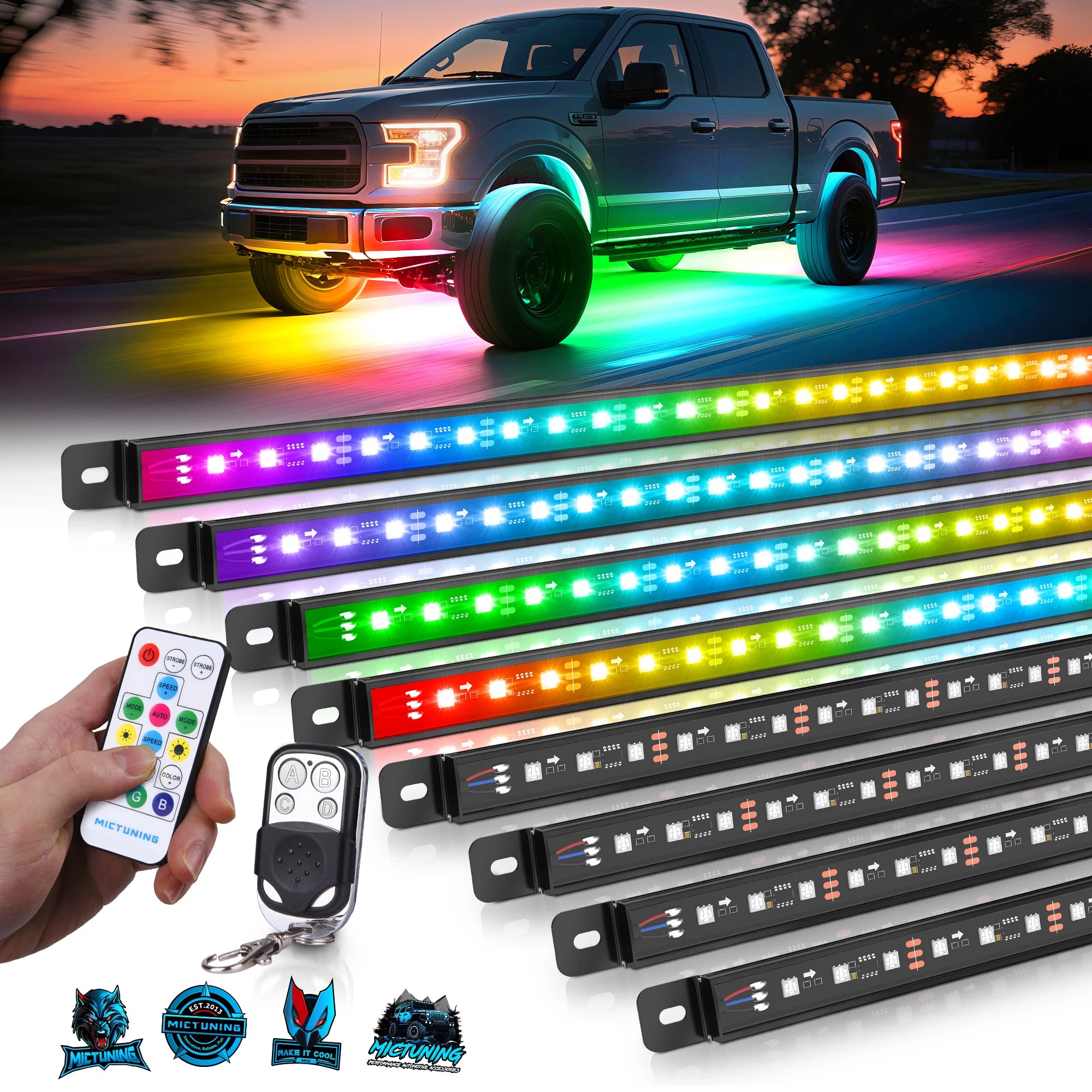 RGBW Car Underglow Light Strip 12V LED Underbody Ambient Light with Aluminum Housing, Car Exterior Neon Accent IP68 Waterproof