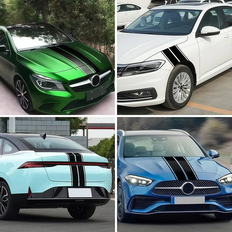 Racing Stripe Hood Decal 2Pcs Waterproof Self Adhesive Vinyl Car Sticker For Vehicle Bonnet Roof Body Exterior Decoration